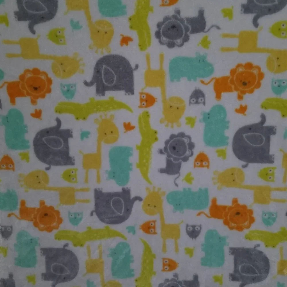 Baby Starters Safari Blanket Elephant Lion Giraffe Hippo Owl Yellow Orange Gray